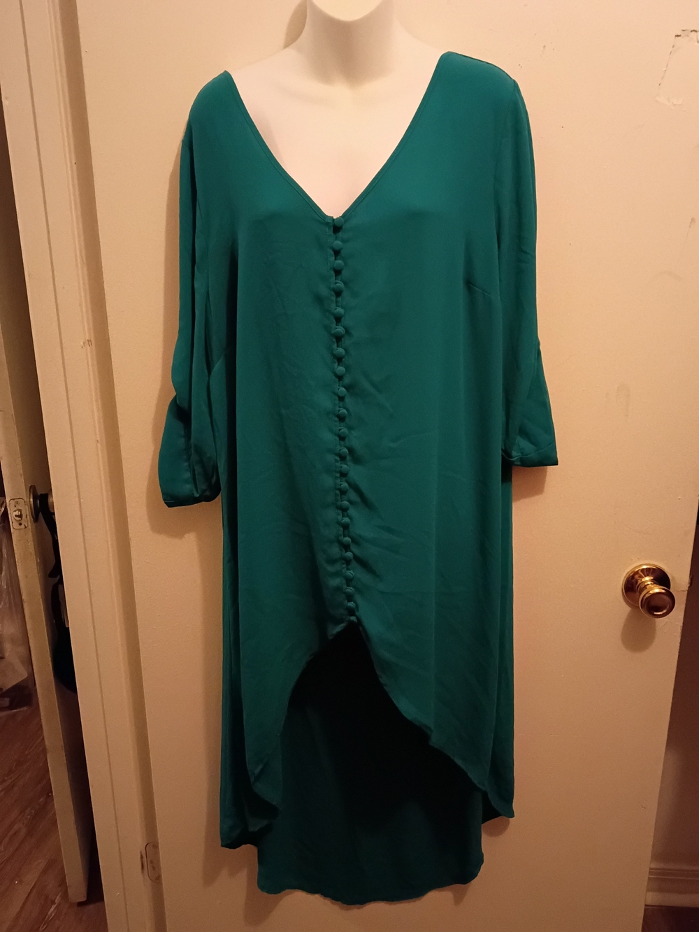 torrid Teal V-Neck High-Low Button-Front Dress
